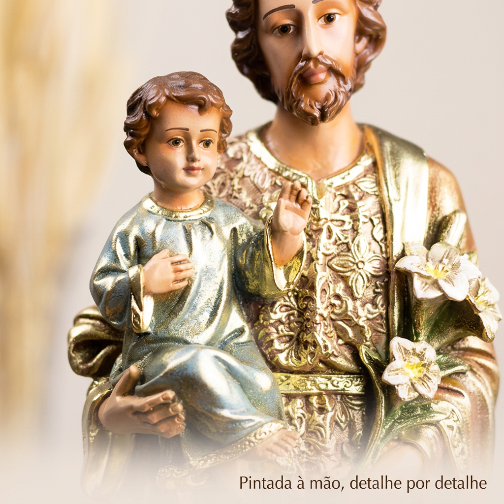 Imagem de São José com Menino Jesus 39cm Dourado