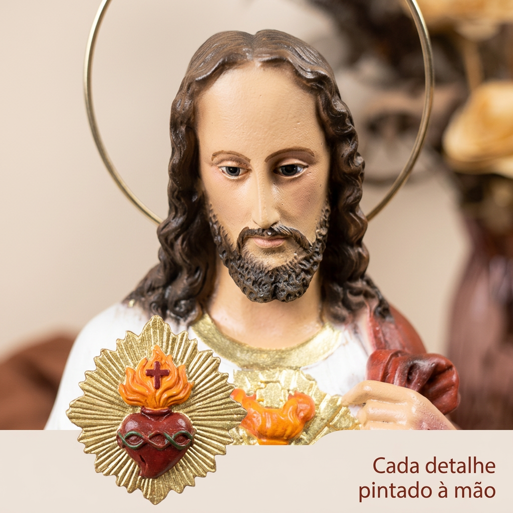 Imagem Sagrado Coração de Jesus 32cm Pintada à Mão
