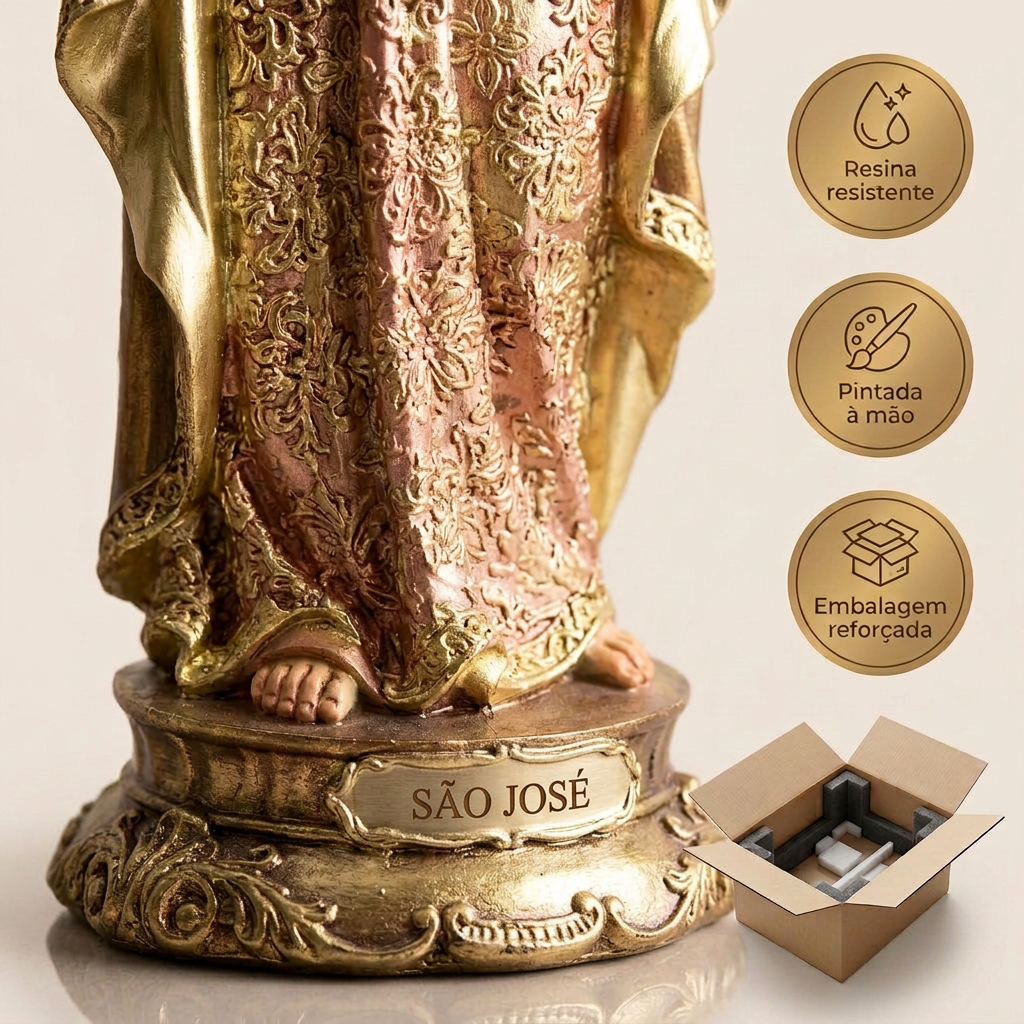 Imagem de São José com Menino Jesus 39cm Dourado