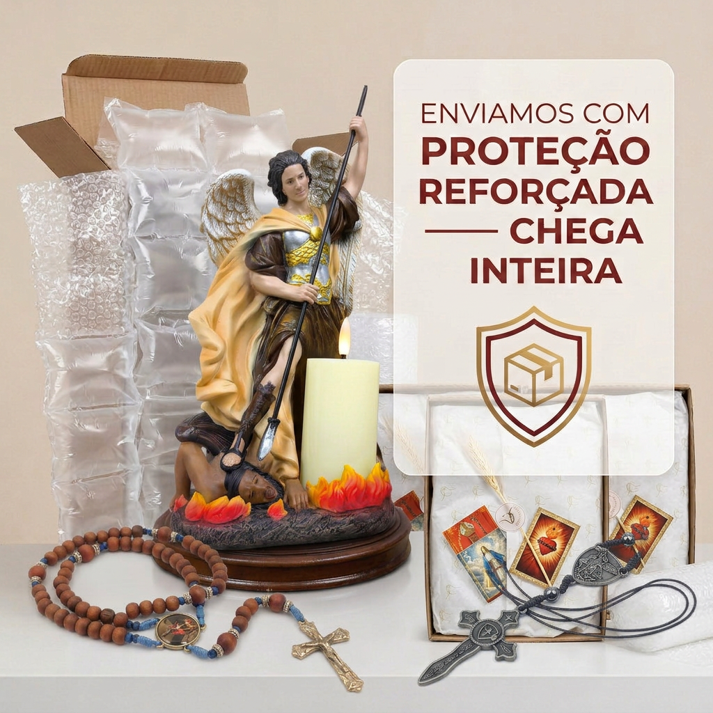 Kit Quaresma São Miguel Arcanjo Imagem Terço e Cordão