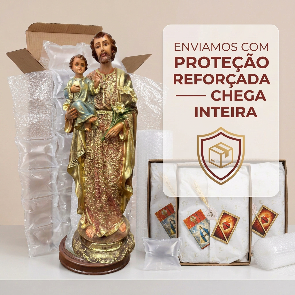 Imagem de São José com Menino Jesus 39cm Dourado