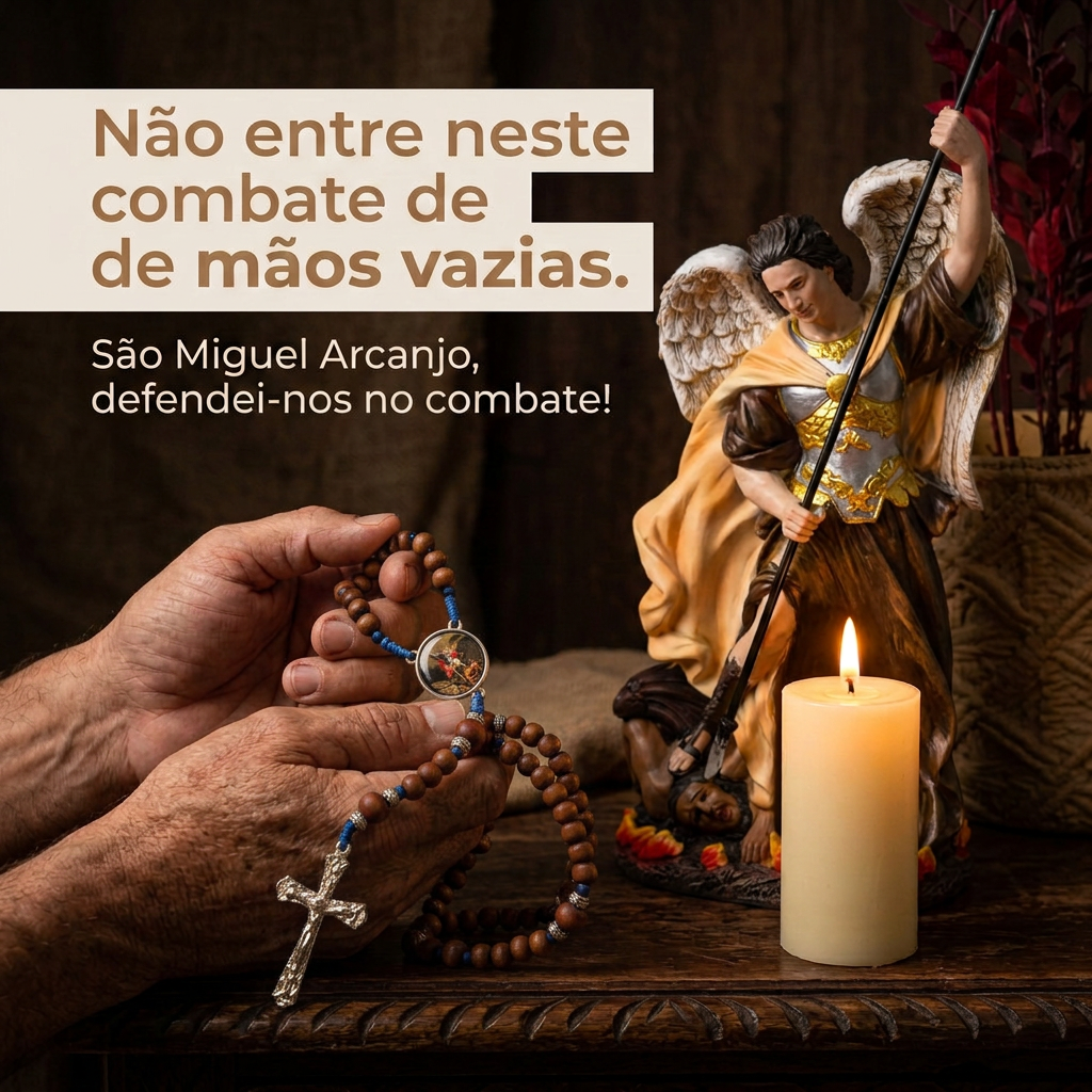 Kit Quaresma São Miguel Arcanjo Imagem Terço e Cordão