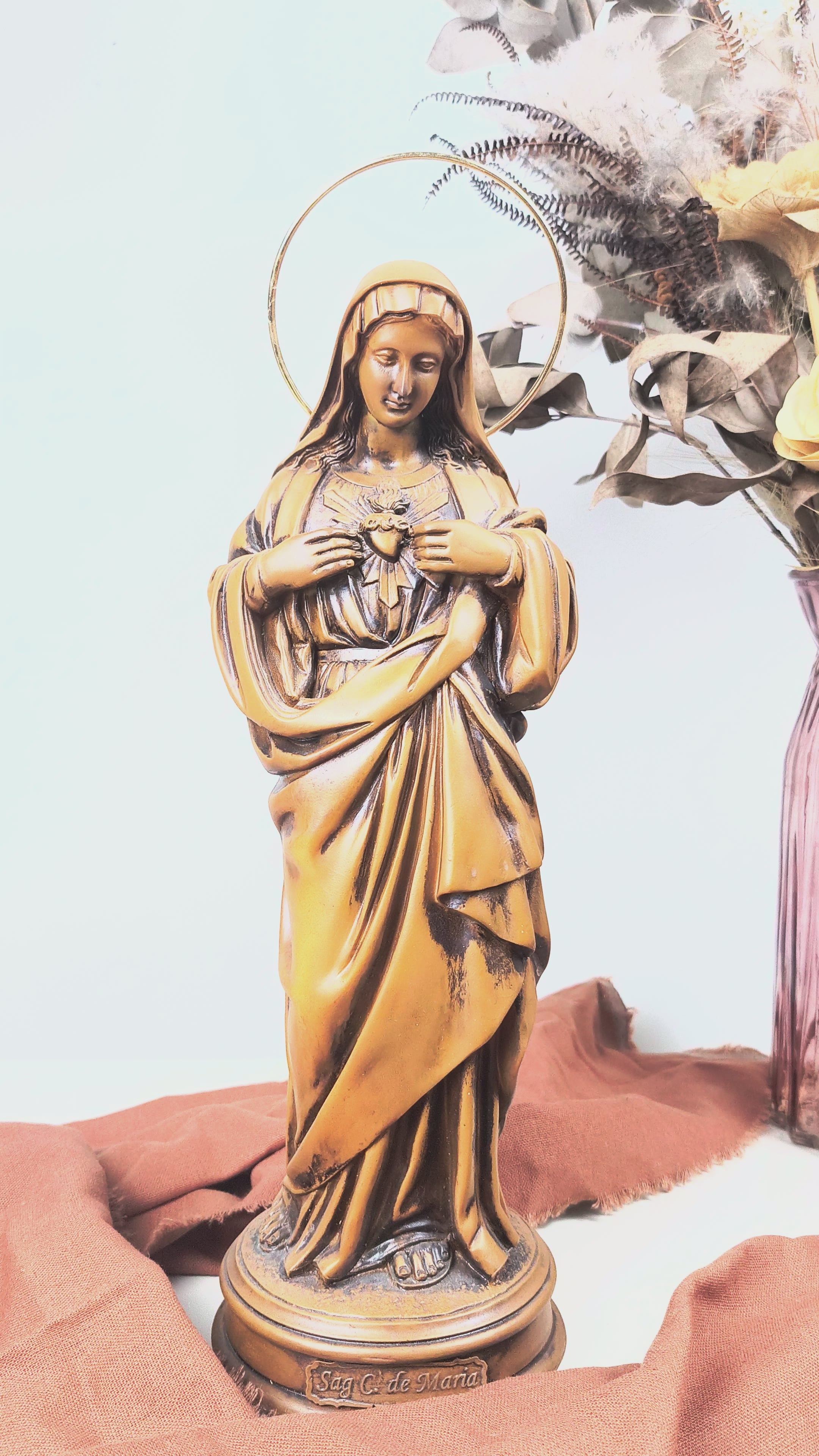 Imaculado Coração de Maria 32cm pintura Madeira