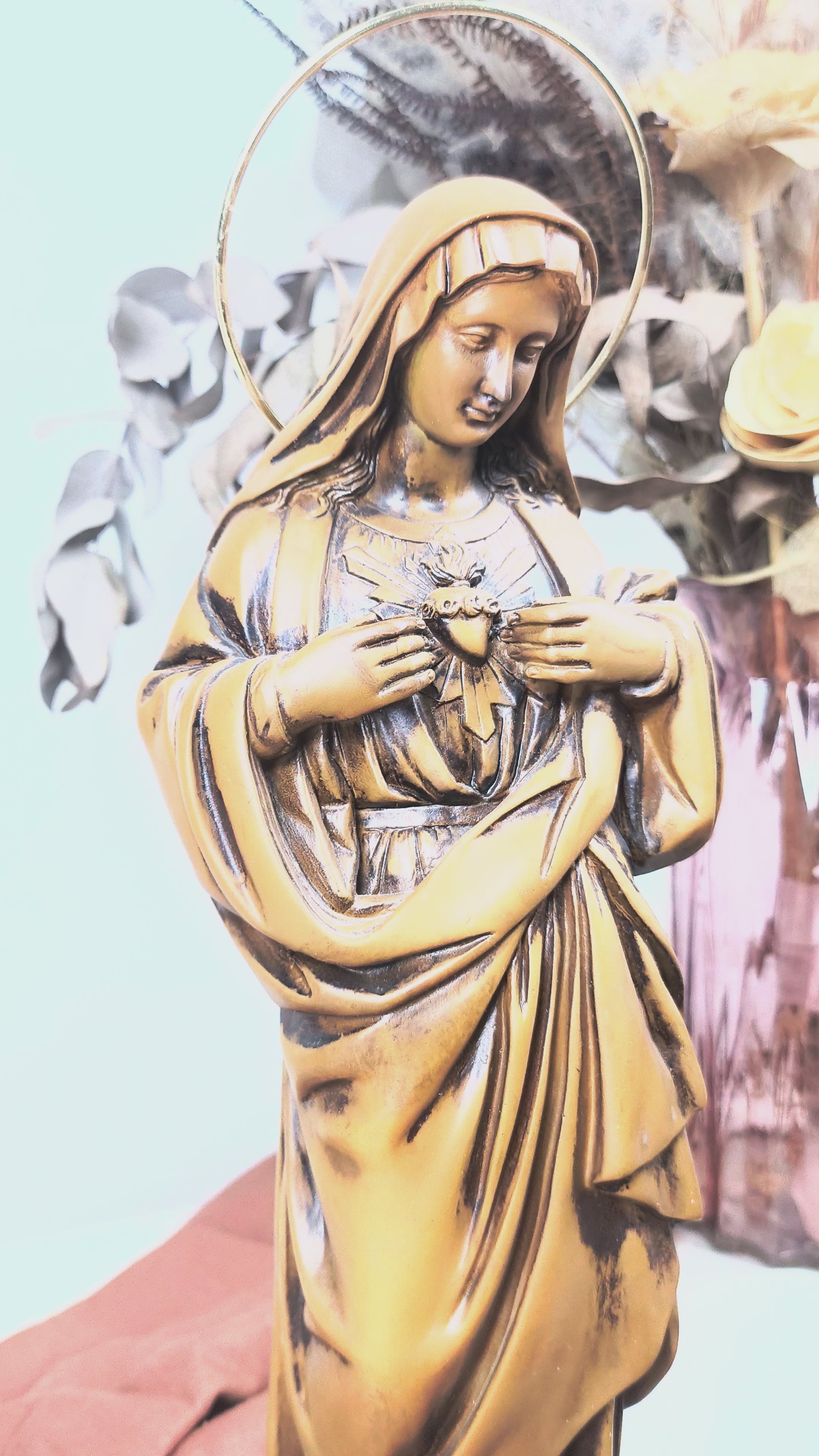 Imaculado Coração de Maria 32cm pintura Madeira