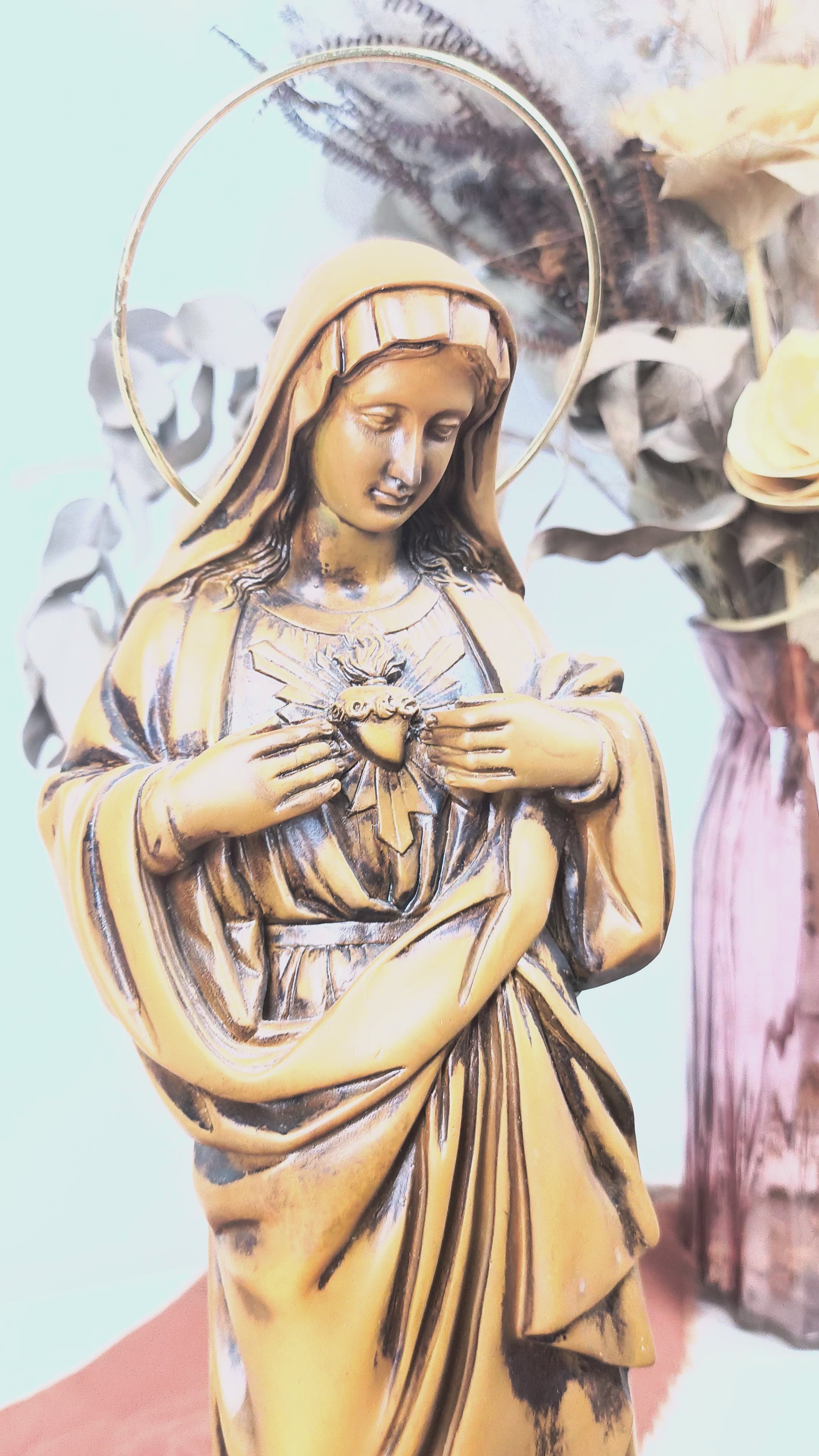 Imaculado Coração de Maria 32cm pintura Madeira